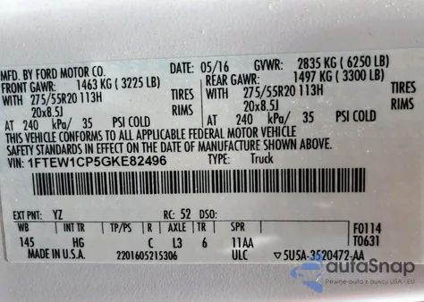 2016 Ford F150 Supercrew from USA, damaged, VIN 1FTEW1CP5GKE82496